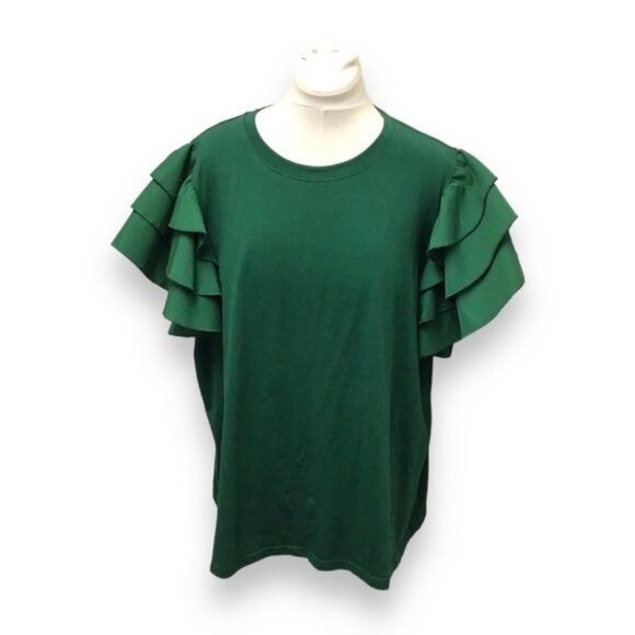 Shein Curve Women’s Layered Ruffle Sleeve Top, Emerald, size 4XL - Picture 2 of 7